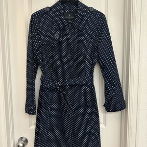 London Fog Navy Polka Dot Long Sleeve Dress
